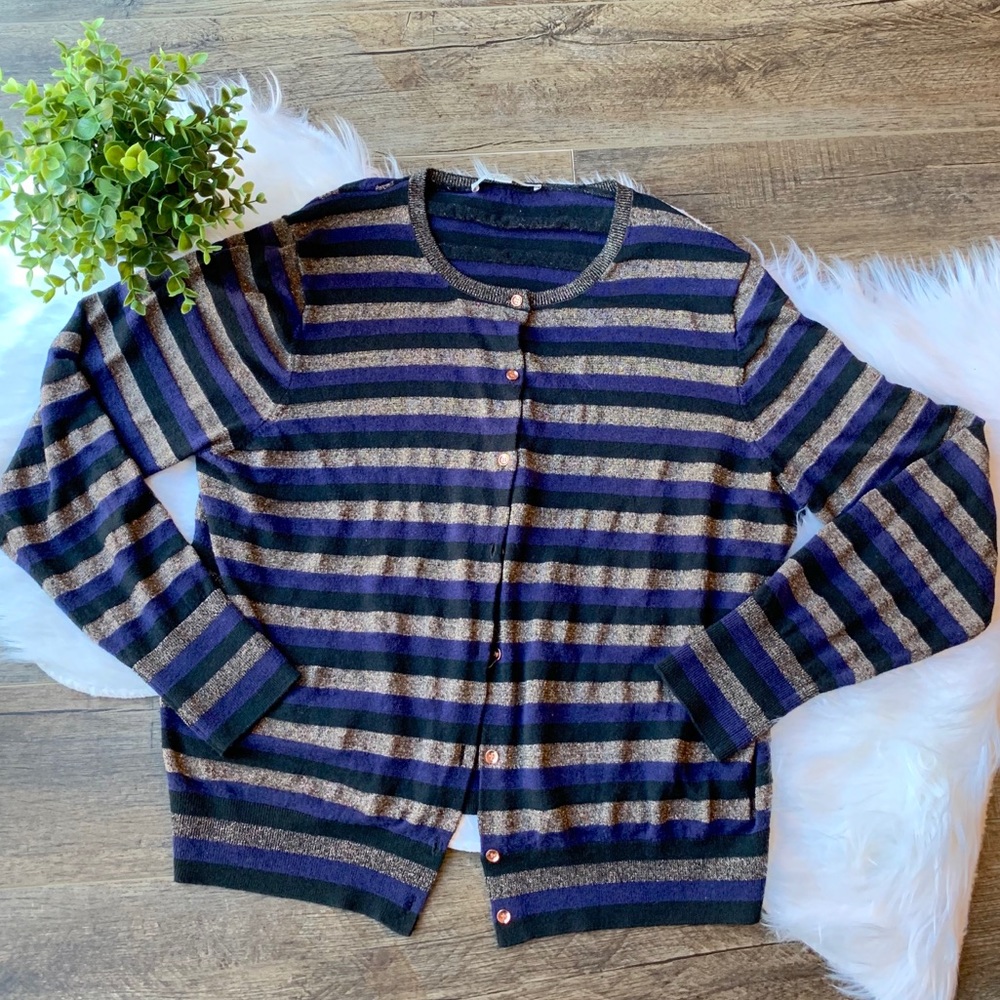 Loft Striped Cardigan - Navy, Black & Metallic